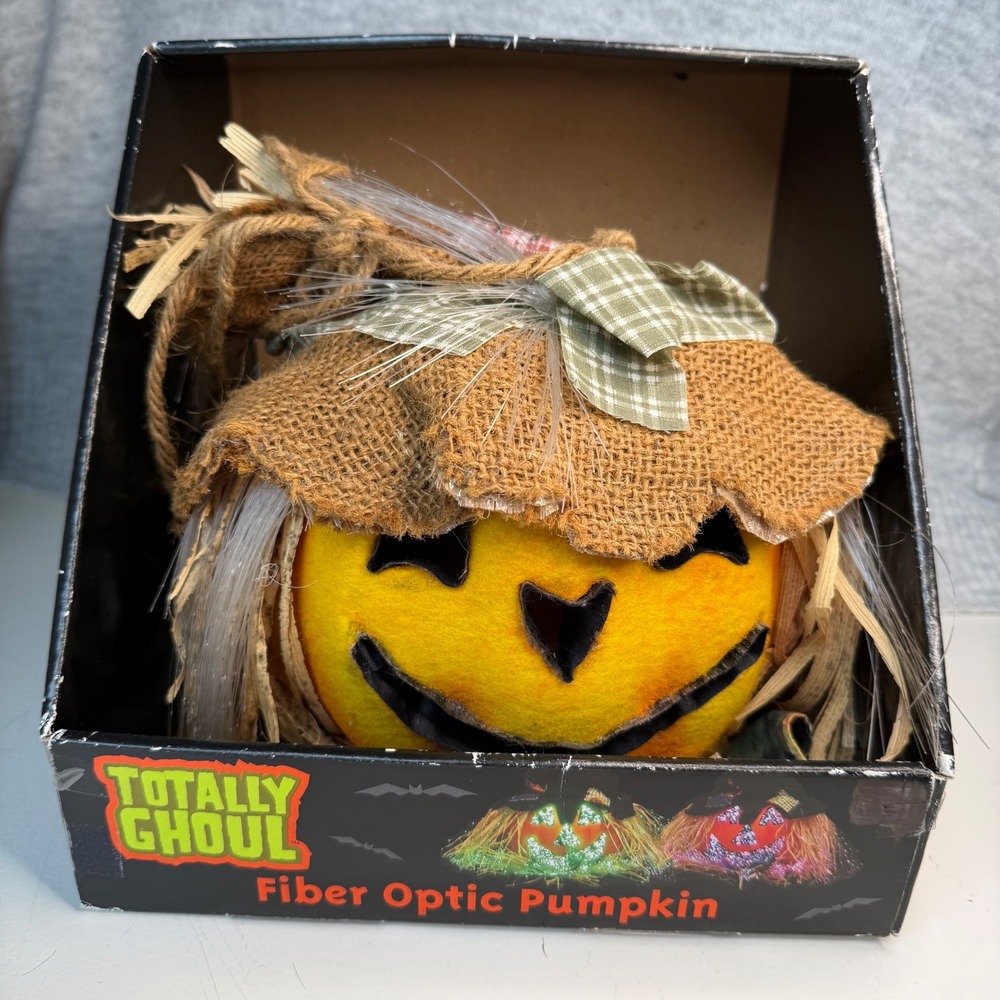 VTG 2001 Totally Ghoul Fiber Optic Pumpkin Light Up Halloween Decor with Adapter